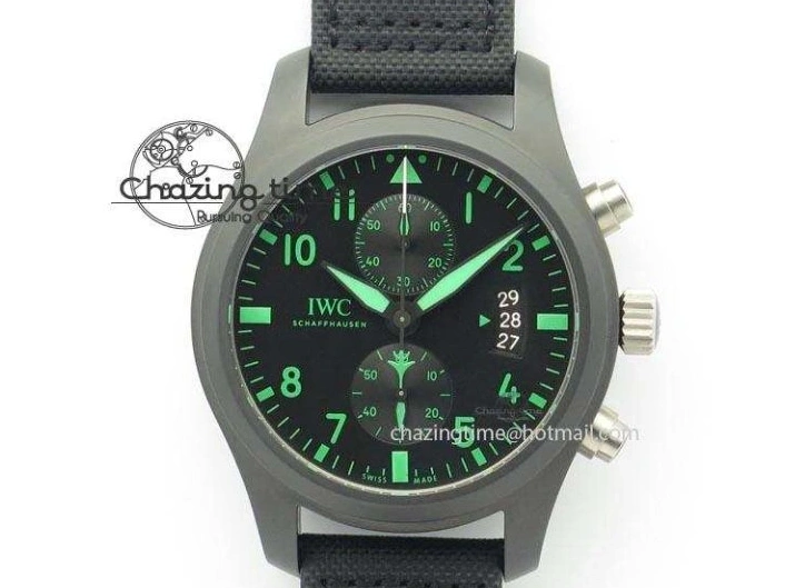 MIROTIME 0128 Pilot Chrono IW388003 Real Ceramic V6F Best Edition Green Markers On Black Nylon Strap A Effortless 7283